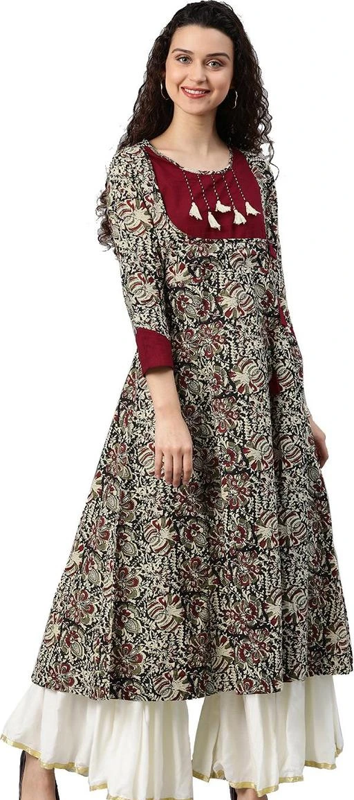 Fcity In Akiko Women Cotton Kalamkari Print Anarkali Kurta Maroon Banita