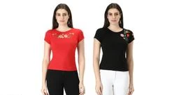  Deeva Embroidered Fancy Black Casual And Formal Round Neck Tshirt