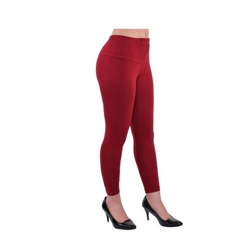 Women Solid Dark Red Slim Fit Ankle Length Leggings - Tall