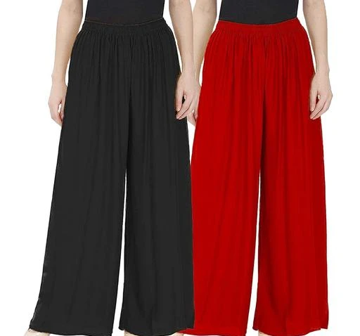 Checkout this latest Palazzos
Product Name: *PLAIN PALAZZO PACK OF -2 (RED, BLACK)*
Fabric: Rayon
Pattern: Solid
Net Quantity (N): 2
The Solid Cotton & Rayon Blend Palazzo brought to you by BM are available in vibrant Colours ( Black, Red , Maroon, navy Blue , Pink - Rani ). Available in Regular and Plus sizes for women's. The Palazzos are crafted while keeping in mind the Urban Indian Fashion and comfort feel . Tailored from soft and alluring Rayon & Cotton Fabric blend , fabric for sleek comfort, these are finished with a wide gathered fitted Elasticated Band for a smart modern fit. Pair them with a Tee and Top, Tunics , Kurtis or Ethnic Wear for perfect Fusion and Indo-Western Style A Unique, Delightful and Quality product irresistible at existing range. Features : Fabric Blend consist of Fine Rayon cotton , No Transiency : No See Through , fast colours , non-shrinking and non-fading , soft and silky , body hugging fabric , casual wears , formal wears , office wears , palazzo tops for women western, Flared palazzo ankle length, palazzo pant style palazzo rayon cotton blend. 
Sizes: 
Free Size (Waist Size: 32 in, Length Size: 39 in) 
Country of Origin: India
Easy Returns Available In Case Of Any Issue


SKU: W2AU_pjH
Supplier Name: BM TEXTILES

Code: 133-65259573-005

Catalog Name: Ravishing Fabulous Women Palazzos
CatalogID_17447161
M04-C08-SC1039