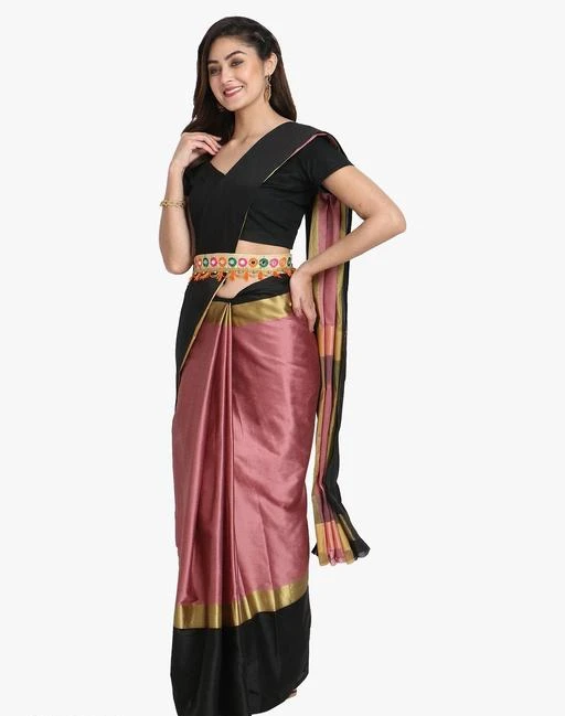 Black Saree with designer blouse  Saree with belt, Casual indian
