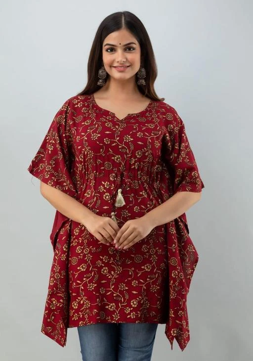 Checkout this latest Dresses
Product Name: *Alisha Comfy Fasionable Kaftan*
Fabric: Rayon Slub
Sleeve Length: Three-Quarter Sleeves
Pattern: Printed
Net Quantity (N): 1
Sizes:
S (Bust Size: 36 in, Length Size: 34 in) 
M (Bust Size: 38 in, Length Size: 34 in) 
L (Bust Size: 40 in, Length Size: 34 in) 
XL (Bust Size: 42 in, Length Size: 34 in) 
XXL (Bust Size: 44 in, Length Size: 34 in) 
XXXL (Bust Size: 46 in, Length Size: 34 in) 
GORA has launched a great Top and Tunics for you which will make you look very beautiful and attractive wearing it. It is printed and beautiful work and it suits your needs
Country of Origin: India
Easy Returns Available In Case Of Any Issue


SKU: Simran Maroon Gold Print Kaftan 
Supplier Name: GOORA CREATIOIN

Code: 453-65986399-9991

Catalog Name: Comfy Fashionista Women Kaftan
CatalogID_17687843
M04-C07-SC1009