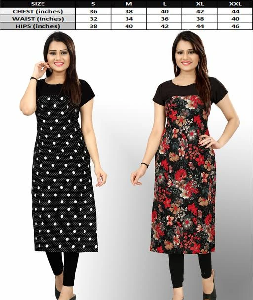 Checkout this latest Kurtis
Product Name: *Women's Daily Wear American Crepe Straight Kurti (Combo Pack Of 2 Peice)*
Fabric: Crepe
Sleeve Length: Short Sleeves
Pattern: Printed
Combo of: Combo of 2
Sizes:
S (Bust Size: 36 in, Size Length: 44 in) 
M (Bust Size: 38 in, Size Length: 44 in) 
L (Bust Size: 40 in, Size Length: 44 in) 
XL (Bust Size: 42 in, Size Length: 44 in) 
XXL (Bust Size: 44 in, Size Length: 44 in) 
•  Material: American Crepe || Inside The Box:2 Kurti
• Occasion: Casual & Formal Wear || Sleeves: Cap Sleeve
• Style: Straight || Kurti Length (Shoulder to Bottom hem) 44 inches
• Front Side Print (Back Side Plain) Straight Kurta
• Bust Sizes: Small(36), Medium(38), Large(40), X-Large(42), XX-Large(44) {in inches}
• Care: Wash Separate with good detergent || Note: Product colour could be diffrent due to Desktop or Mobile Brightness
Country of Origin: India
Easy Returns Available In Case Of Any Issue


SKU: 2Kurti-85-66
Supplier Name: Crepe wali Kurtis

Code: 033-66408450-999

Catalog Name: Adrika Pretty Kurtis
CatalogID_17824810
M03-C03-SC1001