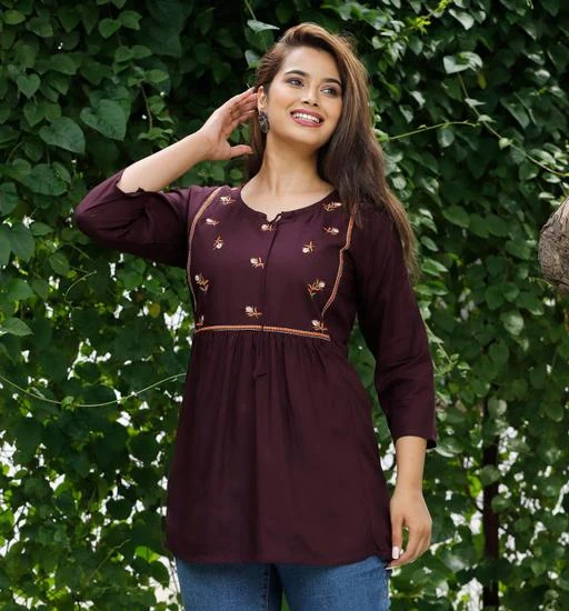 Checkout this latest Tops & Tunics
Product Name: *Girls Reyon Embroidery Style Top Copy Colour*
Fabric: Rayon
Sleeve Length: Three-Quarter Sleeves
Pattern: Embroidered
Net Quantity (N): 1
Sizes:
S (Bust Size: 36 in, Length Size: 27 in) 
M (Bust Size: 38 in, Length Size: 27 in) 
L (Bust Size: 40 in, Length Size: 27 in) 
XL (Bust Size: 42 in, Length Size: 27 in) 
XXL (Bust Size: 44 in, Length Size: 27 in) 
Causal Copy Colour Top, Wine colour Top, ,T-Shirts, Embroidery Top,  Styles Top, Printed Top, Short Top, Full Sleeve Top, All tops 
Country of Origin: India
Easy Returns Available In Case Of Any Issue


SKU: HC/Copy/Top
Supplier Name: HARSHIT FASHION

Code: 772-66685747-9901

Catalog Name: Trendy Sensational Women Tops & Tunics
CatalogID_17915789
M04-C07-SC1020