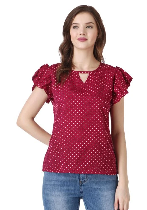 Checkout this latest Tops & Tunics
Product Name: *ELEVAJET Women's Casual Stylish Polka Dot Printed Regular Top V Cut Neck Short Sleeve Top for Women & Girls (Pack of 1)*
Fabric: Crepe
Sleeve Length: Short Sleeves
Pattern: Solid
Sizes:
S (Bust Size: 35 in) 
M (Bust Size: 36 in) 
L (Bust Size: 38 in) 
XL (Bust Size: 40 in) 
Shop from a wide range of Top from ELEVAJET. Perfect for your everyday use, you could pair it with a stylish pair of Jeans or Trousers complete the look. We strive to make our colors as accurate as possible; however, due to individual monitor settings, we cannot guarantee that the color you see on your screen is the exact color of the product. ELEVAJET brings to you an international collection of styles and designs. We focus on Fitting, Fabric and Value for money. Mark this space and our name (ELEVAJET), as every month we bring in new styles. Mark this space, Thanks for viewing our collection. You are at right place if you are looking women tops for summer, designer women tops, party wear girls top, floral printed casual tops, latest designer and trendy tops, crop tops, regular slim fit tops for office and parties. The images shown are for representational purposes only. Please note that the colour of the product may slightly vary in comparison to the picture shown on the website due to various reasons which may include different lighting and devices during photo-shoot and also the colour settings and resolution of your own monitor screen.
Country of Origin: India
Easy Returns Available In Case Of Any Issue


SKU: Crepe Top V Cut Polka Maroon
Supplier Name: ELEVA

Code: 512-68134320-994

Catalog Name: Fancy Fabulous Women Tops & Tunics
CatalogID_18408494
M04-C07-SC1020