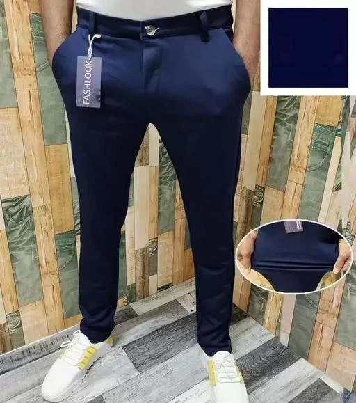 Navy Blue Top Quality Fully Stretchable Lycra Trouser Fabric Length1   Fabric Bhandar