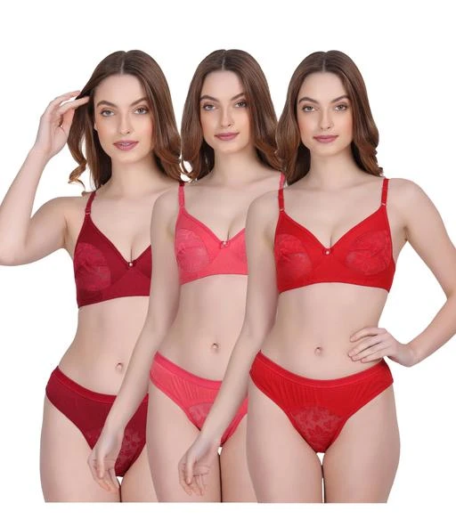 Women's Cotton Bra And Panty Set (material: Cotton (color: Maroon)