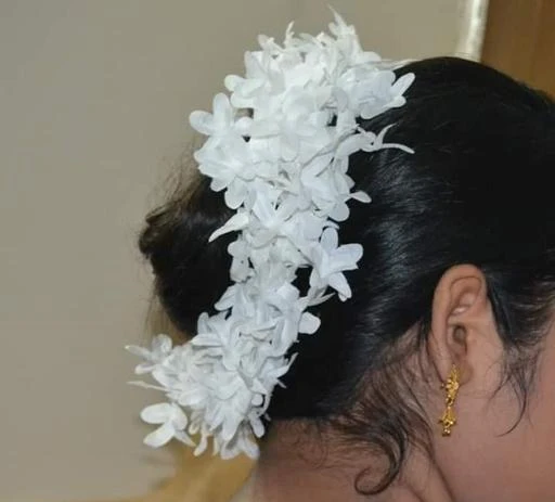  - White Floral Gajra / Shimmering Glittering Women Floral Gajra  Hair