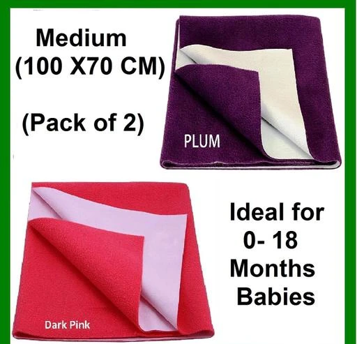 Checkout this latest Crib Mattress Protection
Product Name: *Waterproof Quickly Dry Sheet Baby Urine sheet bed mattress Protector for new born - Medium Size (Combo Pack of 2)Plumb & Dark Pink*
Material: Cotton
Size: Medium (100cm X 70cm)
Water Resistance Level: Waterproof
Pattern: Solid
Product Breadth: 27.5 Inch
Product Height: 0 Inch
Product Length: 40 Inch
Net Quantity (N): 2
Waterproof Medium size 100X70 CM (Pack of 2) 100% Reusable, Portable, Breathable ,Soft in Touch,  Easy to wash, Machine Washable ,light weight ,Portable ,Easy to carry and handle, Premium quality  Dry Sheet / Baby Urine sheet / Baby Bed Protector/ Sleeping Mat / Massage Mat made from 100% leak-proof Safer material called TPU. TPU is toxic free, noise free and totally breathable, skin-friendly breathable 250 GSM microfiber fleece fabric which remains cool and comfortable , Absorbs more water and dries faster (non-water resistance side). Freedom to enjoy undisrupted sleep for longer period It provides superior protection against Bed wetting toilet training for kids, Pet saliva drolly ideal for indoor pets, Body fluid discharge ideal for day menstrual flow, Urinary incontinence ideal for elderly patients
Country of Origin: India
Easy Returns Available In Case Of Any Issue


SKU: MC-DP,PL
Supplier Name: Poshak Mandir

Code: 673-69313413-944

Catalog Name: Drysheet for baby Waterproof Urine sheet Baby / bed mattress Protector - Medium Size (Combo Pack of 2)
CatalogID_18828513
M08-C24-SC2333
.
