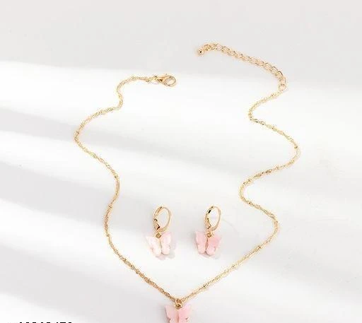 Checkout this latest Jewellery Set
Product Name: *SFSHOPPE Butterfly Pink Necklace Set Acylic Butterfly Necklace  Earrring Set For Women*
Base Metal: Brass
Plating: Gold Plated
Stone Type: Artificial Stones & Beads
Sizing: Non-Adjustable
Type: Pendant and Earrings
Net Quantity (N): 1
SFSHOPPE Butterfly Pink Necklace Set Acylic Butterfly Necklace  Earrring Set For Women
Country of Origin: India
Easy Returns Available In Case Of Any Issue


SKU: 1694473805_3
Supplier Name: OMSAI ENTERPRISE

Code: 191-69363478-992

Catalog Name: Feminine Beautiful Jewellery Sets
CatalogID_18844336
M05-C11-SC1093
.
