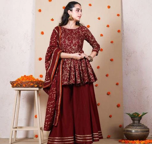 Checkout this latest Kurtis
Product Name: *Aagam Ensemble Kurtis*
Fabric: Rayon
Sleeve Length: Three-Quarter Sleeves
Pattern: Printed
Combo of: Single
Sizes:
M (Bust Size: 38 in) 
Stylish & Trendy Anarkali Style Gown With Skirt And Dupatta
Country of Origin: India
Easy Returns Available In Case Of Any Issue


SKU: Maroon_Dupatta
Supplier Name: TEXTILES GANESH

Code: 156-69487589-997

Catalog Name: Aagam Ensemble Kurtis
CatalogID_18886326
M03-C03-SC1001