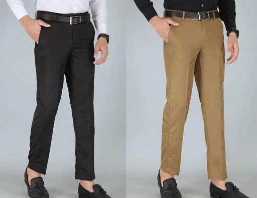 MANCREW Mens Slim Fit Formal Trousers  Brown Navy Blue Combo Pack Of 2