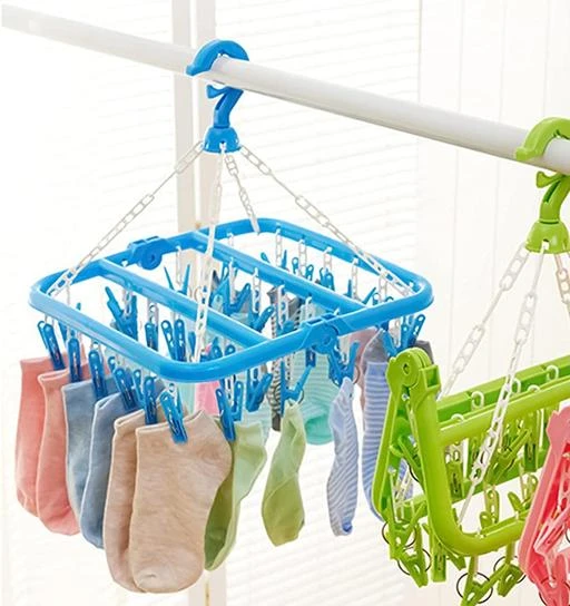 Plastic Rectangle Cloth Drying Stand Hanger with 36 Clips  pegs  Baby  Clothes Hanger Stand