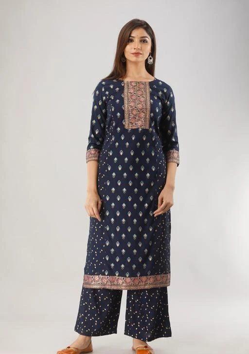 Checkout this latest Kurta Sets
Product Name: *MAUKA Women's Foil Printed Kurta and Palazzo (Set of 2)*
Kurta Fabric: Rayon
Bottomwear Fabric: Rayon
Fabric: Rayon
Sleeve Length: Three-Quarter Sleeves
Set Type: Kurta With Bottomwear
Bottom Type: Palazzos
Pattern: Printed
Net Quantity (N): Single
Sizes:
XS (Bust Size: 34 in, Shoulder Size: 13.5 in, Kurta Hip Size: 37 in, Kurta Length Size: 45 in, Bottom Waist Size: 13 in, Bottom Hip Size: 37 in, Bottom Length Size: 39 in) 
S (Bust Size: 36 in, Shoulder Size: 14 in, Kurta Hip Size: 39 in, Kurta Length Size: 45 in, Bottom Waist Size: 13 in, Bottom Hip Size: 39 in, Bottom Length Size: 39 in) 
M (Bust Size: 38 in, Shoulder Size: 14.5 in, Kurta Hip Size: 41 in, Kurta Length Size: 45 in, Bottom Waist Size: 14 in, Bottom Hip Size: 41 in, Bottom Length Size: 39 in) 
L (Bust Size: 40 in, Shoulder Size: 15 in, Kurta Hip Size: 43 in, Kurta Length Size: 45 in, Bottom Waist Size: 15 in, Bottom Hip Size: 43 in, Bottom Length Size: 39 in) 
XL (Bust Size: 42 in, Shoulder Size: 15.5 in, Kurta Hip Size: 45 in, Kurta Length Size: 45 in, Bottom Waist Size: 16 in, Bottom Hip Size: 45 in, Bottom Length Size: 39 in) 
XXL (Bust Size: 44 in, Shoulder Size: 16 in, Kurta Hip Size: 47 in, Kurta Length Size: 45 in, Bottom Waist Size: 17 in, Bottom Hip Size: 47 in, Bottom Length Size: 39 in) 
XXXL (Bust Size: 46 in, Shoulder Size: 16.5 in, Kurta Hip Size: 49 in, Kurta Length Size: 45 in, Bottom Waist Size: 18 in, Bottom Hip Size: 49 in, Bottom Length Size: 39 in) 
4XL
Try this latest gold foil printed rayon straight kurta with palazzo by MAUKA is a perfectly stitched two piece set. Get a auspicious look to your beauty with adding matching accessories with this printed palazzo and rayon kurta comfortable for all skin types for all ladies and girls both.
Country of Origin: India
Easy Returns Available In Case Of Any Issue


SKU: GT-1084
Supplier Name: MAUKA

Code: 286-71046189-9991

Catalog Name: Aagyeyi Ensemble Women Kurta Sets
CatalogID_19421214
M03-C04-SC1003