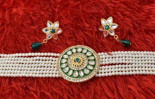 Meira Kundan and Rose Gold Tone Necklace Set