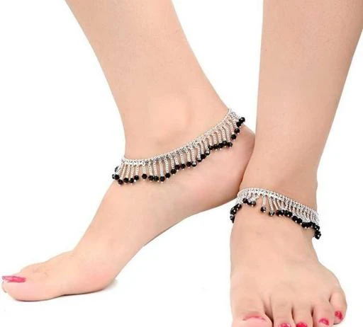  Silver Plated Black Color Wedding Party Wear Anklets