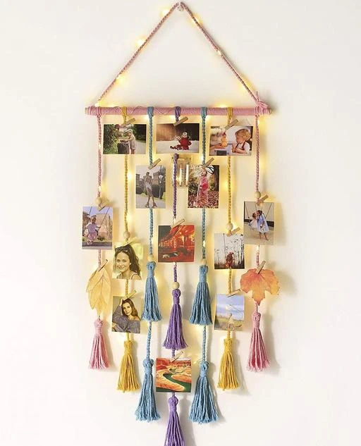 Checkout this latest Wall Decor & Hangings_500-1000
Product Name: *Varenyam Macrame Wall Hanging Photo Frame, Bohemian Home Wall Décor, Indoor Boho Wall Décor, Aesthetic Room Décor, Home Décor iteams for Bedroom, Living Room with Clips & Light*
Material: Handicraft
Ideal For: All Purpose
Type: Festive Toran
Multipack: 1
Colorful Macrame Photo Display comes with 5 Meter LED string light, 3 AA Battery and 20 pcs wooden clips..... BOHO ROOM DÉCOR..... PERFECT GIFT IDEA..... CUTE PHOTO DISPLAY..... HAND WOVEN ART.....
Easy Returns Available In Case Of Any Issue


SKU: Hanging-Photo-Multicolour
Supplier Name: L&K

Code: 525-72364283-9941

Catalog Name: Ravishing Wall Decor & Hangings
CatalogID_19865023
M08-C25-SC2524