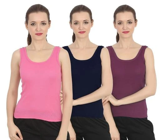  Stylish Cotton Rib Camisoles Pack Of 3 / Ladies Solid