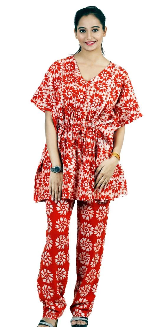 Checkout this latest Nightsuits
Product Name: *Lifeu Women's Pure Cotton Handmade Printed Night Suit Top & Pajama Set*
Top Fabric: Cotton
Bottom Fabric: Cotton
Top Type: Regular Top
Bottom Type: Pyjamas
Sleeve Length: Short Sleeves
Pattern: Printed
Net Quantity (N): 1
Sizes:
Free Size (Top Bust Size: 36 in, Top Length Size: 25 in, Bottom Waist Size: 36 in, Bottom Length Size: 40 in) 
Top Fabric: Cotton Bottom Fabric: Cotton Top Type: Regular Top Bottom Type: Pajamas Sleeve Length: Three-Quarter Sleeves Multipack: 1 Sizes: Free Size (Top Bust Size: 36 in, Top Length Size: 25 in, Bottom Waist Size: 36 in, Bottom Length Size: 40 in) Lifeu: We are manufacturing Women Two-piece Nightwear: Printed Top + Pajama (pajama sets for women). Purpose: Night dress for women cotton, sleepwear - loungewear - home wear for women. Sleeve Type: 3/4 Sleeve | Neck Type: Notched Collar | Night Suit set for women Stylish. Material: Cotton | Floral Printed Night Suit for Women Cotton. Light Pink night suits for ladies. Floral Printed Pajama Set for Women. Night Suits for Ladies Cotton. Night suit cotton for Women. Care Instructions: Machine Wash Material: Cotton | Print: Floral Printed Night Suit for Women Cotton Two Piece Nightwear: Printed Top + Pajama (Pajama Sets for Women); Neck Type: Notch Collar || Sleeve: 3/4th Sleeve Purpose: night dress for women cotton, sleepwear - loungewear - home wear for women Fit Type: Regular (Relaxed) Fit. Please refer Size Chart from Last Product Image for perfect fit nightwear. Closure Type: Drawstring; Bottom Style: Pajamas
Country of Origin: India
Easy Returns Available In Case Of Any Issue


SKU: N1004
Supplier Name: lifeu

Code: 794-72853543-999

Catalog Name: Divine Stylish Women Nightsuits
CatalogID_20031494
M04-C10-SC1045