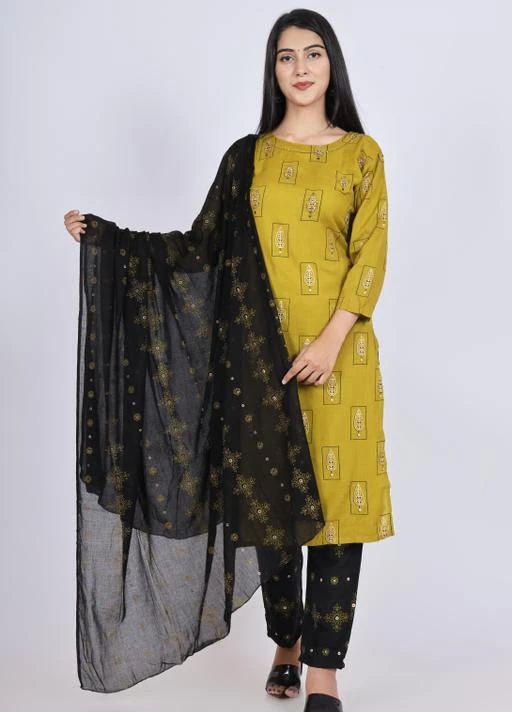 Checkout this latest Kurta Sets
Product Name: *Radhika Fabrics*
Kurta Fabric: Rayon
Bottomwear Fabric: Rayon
Fabric: Rayon
Sleeve Length: Three-Quarter Sleeves
Set Type: Kurta With Dupatta And Bottomwear
Bottom Type: Pants
Pattern: Printed
Net Quantity (N): Single
Sizes:
M (Bust Size: 38 in, Shoulder Size: 14 in, Kurta Waist Size: 38 in, Kurta Hip Size: 39 in, Kurta Length Size: 45 in, Bottom Waist Size: 28 in, Bottom Hip Size: 30 in, Bottom Length Size: 38 in) 
L (Bust Size: 40 in, Shoulder Size: 15 in, Kurta Waist Size: 40 in, Kurta Hip Size: 41 in, Kurta Length Size: 45 in, Bottom Waist Size: 30 in, Bottom Hip Size: 32 in, Bottom Length Size: 38 in) 
XL (Bust Size: 42 in, Shoulder Size: 16 in, Kurta Waist Size: 42 in, Kurta Hip Size: 43 in, Kurta Length Size: 45 in, Bottom Waist Size: 32 in, Bottom Hip Size: 34 in, Bottom Length Size: 38 in) 
XXL (Bust Size: 44 in, Shoulder Size: 17 in, Kurta Waist Size: 44 in, Kurta Hip Size: 45 in, Kurta Length Size: 45 in, Bottom Waist Size: 34 in, Bottom Hip Size: 34 in, Bottom Length Size: 38 in) 
Fashion-forward Design To get on with the ever-changing fashion priorities of Indian women, we offer new styles and designs every season categorized for spring-summer, monsoon-festive and winter seasons. Taking inspiration from the latest International trends and adapting it as per the local palette, Radhika Art designers are always on the go to add new silhouettes and styles appreciated by the modern and fashion forward Indian women. Material: 100% Rayon In Box: Kurta And Pant Set Occasion: Casual & Festive Sleeves: 3/4 Style: Straight Design The outfit features a 3/4th sleeve and has a round neck design giving the outfit a stylish look Fashion-forward Design To get on with the ever-changing fashion priorities of Indian women, we offer new styles and designs every season categorized for spring-summer, monsoon-festive and winter seasons. Taking inspiration from the latest International trends and adapting it as per the local palette, Radhika Art designers are always on the go to add new silhouettes and styles appreciated by the modern and fashion forward Indian women. Material: 100% Rayon In Box: Kurta And Pant Set Occasion: Casual & Festive Sleeves: 3/4 Style: Straight Design The outfit features a 3/4th sleeve and has a round neck design giving the outfit a stylish look and feel.feel.
Country of Origin: India
Easy Returns Available In Case Of Any Issue


SKU: R27 Mustard
Supplier Name: RADHIKA ART

Code: 957-72885908-9981

Catalog Name: Alisha Voguish Women Kurta Sets
CatalogID_20042157
M03-C04-SC1003