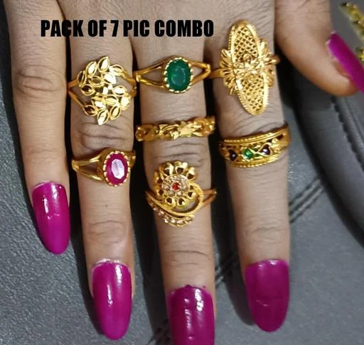 Checkout this latest Rings
Product Name: *Latest gold plated designer finger rings pack of 7 pic combo pack for women and girls fashion*
Base Metal: Brass
Plating: Brass Plated
Stone Type: Artificial Stones & Beads
Type: Finger Ring
Net Quantity (N): 1
Sizes:Free Size
Latest gold plated designer finger rings Collection pack of 7 pic combo pack for women and girls. This is a artificial ston design. style Fashionable Ring For Women & Girls.  artificial stone design Antique Tone Finely Detailed Statement Finger Ring, New Classy Look Latest gold Plated Finger Ring for Girls and Women, The Look is Stunning and Preciously Suitable for all Kinds of Occasions A special gift for your loved ones. 100% Genuine Product and Classy Look From the Desire Collection Handcrafted finish, high-quality plating, durable and long-lasting, Skin Friendly, hypoallergenic. To Grace The Event This Designer Rings Will Make You Feel Like A Diva. Simple trendy western cum antique look ring, go with everything from ethnic to casual wear or festival engagement, wedding, anniversary, or any other occasion.
Country of Origin: India
Easy Returns Available In Case Of Any Issue


SKU: G-B
Supplier Name: ZAID BOUTIQUE

Code: 002-73037834-004

Catalog Name: Twinkling Charming Rings
CatalogID_20094282
M05-C11-SC1096
.