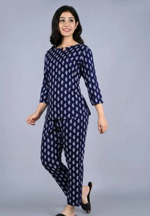 Checkout this latest Nightsuits
Product Name: *Women Rayon Sleepwear Blue Top With Pyjams Nightsuits*
Top Fabric: Rayon
Bottom Fabric: Rayon
Top Type: Regular Top
Bottom Type: Pyjamas
Sleeve Length: Three-Quarter Sleeves
Pattern: Printed
Net Quantity (N): 1
Sizes:
S (Top Bust Size: 36 in, Top Length Size: 25 in, Bottom Waist Size: 28 in, Bottom Hip Size: 44 in, Bottom Length Size: 40 in) 
M (Top Bust Size: 38 in, Top Length Size: 25 in, Bottom Waist Size: 30 in, Bottom Hip Size: 46 in, Bottom Length Size: 40 in) 
L (Top Bust Size: 40 in, Top Length Size: 25 in, Bottom Waist Size: 32 in, Bottom Hip Size: 48 in, Bottom Length Size: 40 in) 
XL (Top Bust Size: 42 in, Top Length Size: 25 in, Bottom Waist Size: 34 in, Bottom Hip Size: 50 in, Bottom Length Size: 40 in) 
XXL (Top Bust Size: 44 in, Top Length Size: 25 in, Bottom Waist Size: 36 in, Bottom Hip Size: 52 in, Bottom Length Size: 40 in) 
Take a top look to a new level this best coloured top from the quality blended fabric, and highly comfortable.
Country of Origin: India
Easy Returns Available In Case Of Any Issue


SKU: RF-Blue Nightsuit
Supplier Name: RITU FABRIC

Code: 183-73327198-666

Catalog Name: Inaaya Fashionable Women Nightsuits
CatalogID_20199563
M04-C10-SC1045
.