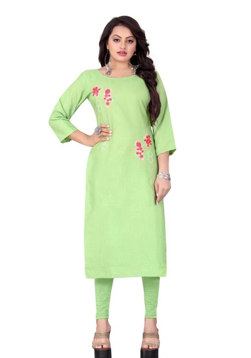 Checkout this latest Kurtis
Product Name: *Women's pure cotton embroidery stright light green pista colour printed kurti for women *
Fabric: Rayon
Sleeve Length: Three-Quarter Sleeves
Pattern: Embroidered
Combo of: Single
Sizes:
S (Bust Size: 36 in, Size Length: 43 in) 
M (Bust Size: 38 in, Size Length: 43 in) 
L (Bust Size: 40 in, Size Length: 43 in) 
XL (Bust Size: 42 in, Size Length: 43 in) 
XXL (Bust Size: 44 in, Size Length: 43 in) 
The beautiful designer Kurti is prettified along with Embroidery style neckline which makes it appear classy.Women can buy this Kurtis to wear for their upcoming functions, receptions, weddings, engagements, parties and occasions. Team it with ethnic accessories to make your looks more beautiful. This attractive Kurti would surely attract you showers of compliments when you wear it. Grab this Kurti before someone else gets it and wear it. Touch and Feel-Soft, Light and comfortable This season walk in style and tradition with this amazing green and colored cotton Kurti exclusively designed by bhakti fashion. If you are looking for a piece of clothing to add ethnic touch to your wardrobe, then this Cotton Kurti is absolutely the right pick for you. The true beauty of this Cotton Kurti is its exquisite embroidery, cut work around the neck and traditional embroidery stitches that gives your personality the desired royal touch. Country of Origin: India
Country of Origin: India
Easy Returns Available In Case Of Any Issue


SKU: BF=32
Supplier Name: Bhakti_Fashion.

Code: 513-73595894-994

Catalog Name: Alisha Petite Kurtis
CatalogID_20292716
M03-C03-SC1001