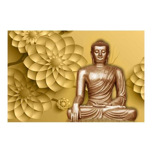  - Golden Buddha In Floral Background Self Adesive 3d Wallpaper /