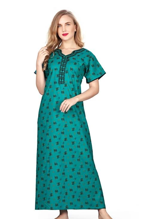 Checkout this latest Nightdress
Product Name: *Mannat Fashion Cotton Printed Embroidered Full Length Nighty / Cotton Nightwear / Ladies Cotton Sleepwear / Cotton Nightwear / Embroidery Night Dress*
Fabric: Cotton
Sleeve Length: Short Sleeves
Pattern: Embroidered
Net Quantity (N): 1
Sizes:
Free Size
Women's nighty sometimes a comfort evening or nightwear is all we need to rouse our spirits. Here, we introduce Mannat Fashion women's night dress. This can be worn by women as evening or night wear. It is made up of high quality rich cotton yarn and soft flow dyeing with bio wash for long lasting quality. this has wide range of colors manufactured from the most experienced hands with lot of care. Cotton has good breath ability, moisture content. This fabric absorbs sweat easily and releases it outside which evaporates into the atmosphere. The garment does not remain wet unlike other clothing material. It keeps the body cool in heat and warm in cold. This ultimately helps in performance improvement as it helps in keeping the wearer comfortable. Cotton fabric rarely causes allergic reactions and wearing cotton is often recommended for those with skin allergies.
Country of Origin: India
Easy Returns Available In Case Of Any Issue


SKU: CottonE-D3P1_Aqua
Supplier Name: MANNATFSN

Code: 843-74041743-9921

Catalog Name: Eva Fashionable Women Nightdresses
CatalogID_20448350
M04-C10-SC1044