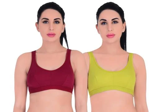  Women Parrot Green And Maroon Colour Tennis Sports Bra Empisto