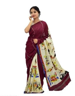  Charvi Georgette Sarees Mindi Printed Pattern Satin Silk Blouse