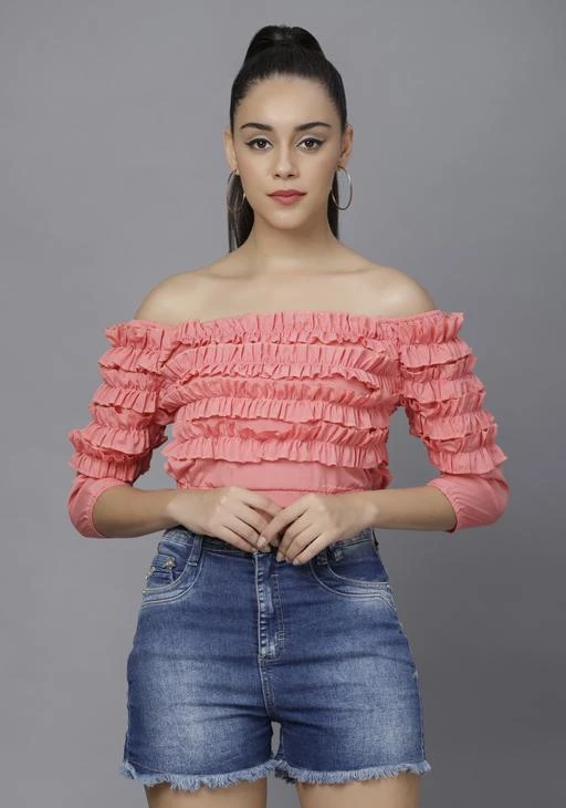 Checkout this latest Tops & Tunics
Product Name: *Women's Solid Pink Crepe Top*
Fabric: Crepe
Sleeve Length: Three-Quarter Sleeves
Pattern: Solid
Net Quantity (N): 1
Sizes:
L (Bust Size: 38 in) 
XL (Bust Size: 40 in) 
Country of Origin: India
Easy Returns Available In Case Of Any Issue


SKU: 3074
Supplier Name: Fever Tshirts

Code: 632-7512634-9911

Catalog Name: Pretty Latest Women Off Shoulder Tops
CatalogID_1211392
M04-C07-SC1020