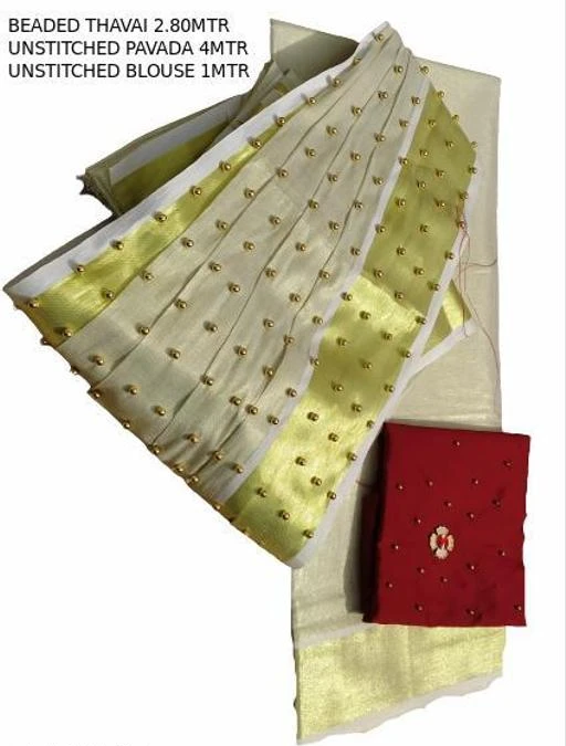 Checkout this latest Sarees
Product Name: *Alisha Drishya Sarees*
Saree Fabric: Tissue
Blouse: Separate Blouse Piece
Blouse Fabric: Tissue
Pattern: Embellished
Blouse Pattern: Embellished
Net Quantity (N): Single
Size : 4*2.8*1 m [4 m Pavadai and 2.8 m Desingned Thavani (Upper Wrap) and 1 m Desingned Blouse]
Design - Beads Design
Border - Gold 
Kuthampully Kerala Traditional Kasavu Gold Tissue Dhavani Set/Half Saree with Blouse
South Weavers offers beautiful collections of Kerala Cotton Set Mundu, Kerala Tissue Set Mundu Kerala,  Cotton Saree, Kerala Tissue Saree, Kerala Pavadai Dhavani, Kerala Dhavani Set, Cotton Dhoti Set, Silk Dhoti Set, Cotton Shirt, Silk Shirt and many more, please visit SouthWeavers Online Store
Sizes: 
Free Size
Country of Origin: India
Easy Returns Available In Case Of Any Issue


SKU: KPT_SW_P-Pavadai_D-Thavani_D-Blouse_Maroon_BigBead
Supplier Name: South Weavers

Code: 2021-75130256-9951

Catalog Name: Alisha Drishya Sarees
CatalogID_20819712
M03-C02-SC1004