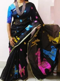 Solid, Plain Dyed, Crepe Silk Saree without blouse piece