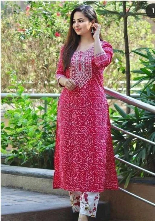 Checkout this latest Kurta Sets
Product Name: *Women Rayon Printed Pink Kurti With Pant*
Kurta Fabric: Rayon
Bottomwear Fabric: Rayon
Fabric: Rayon
Sleeve Length: Three-Quarter Sleeves
Set Type: Kurta With Bottomwear
Bottom Type: Pants
Pattern: Printed
Sizes:
S (Bust Size: 36 in, Shoulder Size: 14 in, Kurta Waist Size: 32 in, Kurta Hip Size: 40 in, Kurta Length Size: 48 in, Bottom Waist Size: 28 in, Bottom Hip Size: 40 in, Bottom Length Size: 40 in) 
M (Bust Size: 38 in, Shoulder Size: 14.5 in, Kurta Waist Size: 34 in, Kurta Hip Size: 42 in, Kurta Length Size: 48 in, Bottom Waist Size: 30 in, Bottom Hip Size: 42 in, Bottom Length Size: 40 in) 
L (Bust Size: 40 in, Shoulder Size: 15 in, Kurta Waist Size: 36 in, Kurta Hip Size: 44 in, Kurta Length Size: 48 in, Bottom Waist Size: 32 in, Bottom Hip Size: 44 in, Bottom Length Size: 40 in) 
XXL (Bust Size: 44 in, Shoulder Size: 16 in, Kurta Waist Size: 40 in, Kurta Hip Size: 48 in, Kurta Length Size: 48 in, Bottom Waist Size: 36 in, Bottom Hip Size: 48 in, Bottom Length Size: 40 in) 
XXXL (Bust Size: 46 in, Shoulder Size: 16.5 in, Kurta Waist Size: 42 in, Kurta Hip Size: 50 in, Kurta Length Size: 48 in, Bottom Waist Size: 38 in, Bottom Hip Size: 50 in, Bottom Length Size: 40 in) 
This is Designed as per the latest trends to keep you in sync with high fashion and with wedding and other occasion, it will keep you comfortable all day long. The lovely design forms a substantial feature of this wear.It looks stunning every time you match it with accessories.This attractive kurti will surely fetch you compliments for your rich sense of style.Stow away your old stuff when you wear this kurti. Light in weight Daily Wear, Working Wear kurtis will be soft against your skin. Its Simple and unique design and beautiful colors, prints and patterns. Stitched in regular fit, this kurti for women will keep you comfortable all day long. Front Design Looks perfect in this Kurtis. It can be perfect for get together, evening Functions,occasion .
Country of Origin: India
Easy Returns Available In Case Of Any Issue


SKU: RF-PinkKurtiPant
Supplier Name: Aara Fab

Code: 515-76649872-999

Catalog Name: Alisha Ensemble Women Kurta Sets
CatalogID_21327976
M03-C04-SC1003
