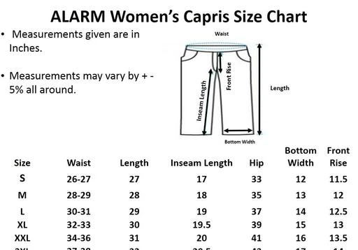 Alarm Women's 100% Cotton Plain/Solid Capri with Side Pockets - Stretch  Pants for Sleepwear, Lounge