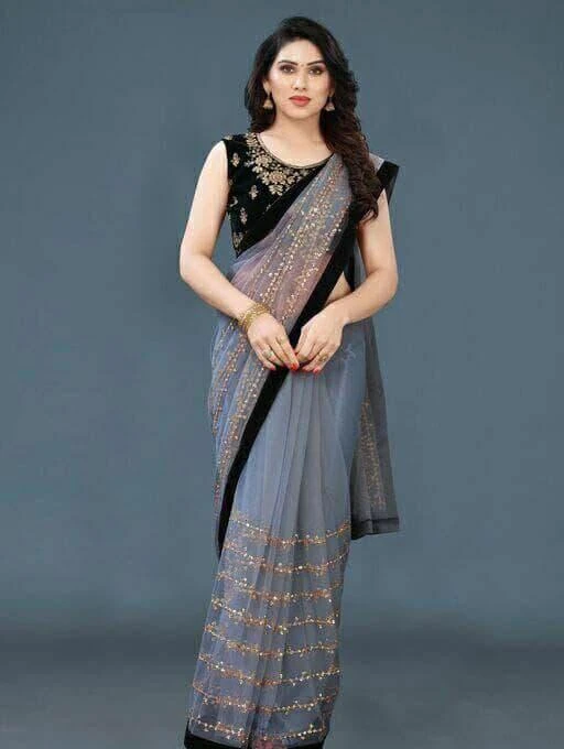 Checkout this latest Sarees
Product Name: *Embroidered Sequence Bollywood Net Saree  (Grey)*
Saree Fabric: Net
Blouse: Separate Blouse Piece
Blouse Fabric: Velvet
Pattern: Embroidered
Blouse Pattern: Embroidered
Net Quantity (N): Single
CHARVI FAB one of the shopping Brand in the Online ethnic wear industry serving you online all over India. Our Brand contains Product like Saree, Salwar Suits, Lehengas, Kurtis, and accessories. Our Main aim is to serve Indian crowd fond of fashion across India as well.Saree and Salwar Suit are being considered to be the Indian symbol when matter comes to clothing culture. They are on a very high note of popularity among youngsters of this county and the large Indianpopulation which got settled in and outside India. India women always love to wear Saree in any traditional occasion which is why Saree is a part of our traditional culture. We always feel proud while bringing our culture to your doorstep. we always promise you to provide the best fabric and latest design to suit your fashion need. We choose India's best sellers to get listed their products on Charvi fab and finally to you.
Sizes: 
Free Size (Saree Length Size: 5.5 m, Blouse Length Size: 0.8 m) 
Country of Origin: India
Easy Returns Available In Case Of Any Issue


SKU: CF-Sequence-Grey
Supplier Name: Charvi Fab

Code: 025-76769913-999

Catalog Name: Alisha Pretty Sarees
CatalogID_21370487
M03-C02-SC1004