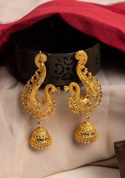 Gold Plated Traditional Wedding Temple Jhumka Earrings For Womens  Silver  Palace