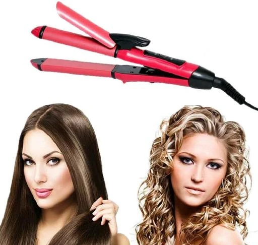  - 2 In 1 Hair Straightener Plus Curler Machine For Women Pink Hair
