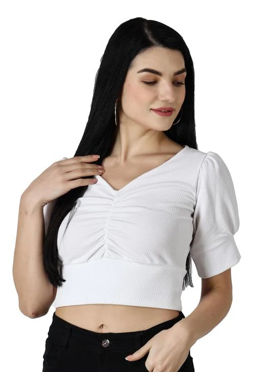 Fcity In Women Casual Frill V Nack White Crop Top Pretty Modern