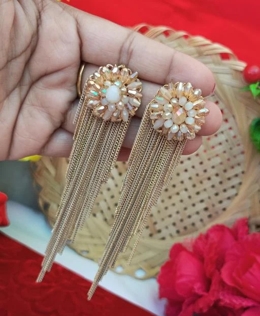 Pair of 1 Stylish and Trendy long crystal earrings for girls