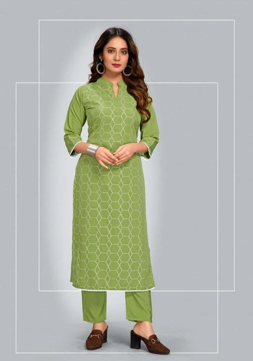 Checkout this latest Kurta Sets
Product Name: *style samsara softlina glorious green kurta pant set for all season wear outfit. Be your own style icon with samsara*
Kurta Fabric: Crepe
Bottomwear Fabric: Crepe
Fabric: Crepe
Sleeve Length: Three-Quarter Sleeves
Set Type: Kurta With Bottomwear
Bottom Type: Pants
Pattern: Printed
Net Quantity (N): Single
Sizes:
XS, S, M (Bust Size: 38 in, Shoulder Size: 14.5 in, Kurta Waist Size: 32 in, Kurta Hip Size: 42 in, Kurta Length Size: 44 in, Bottom Waist Size: 28 in, Bottom Hip Size: 40 in, Bottom Length Size: 38 in) 
L (Bust Size: 40 in, Shoulder Size: 15 in, Kurta Waist Size: 34 in, Kurta Hip Size: 44 in, Kurta Length Size: 44 in, Bottom Waist Size: 30 in, Bottom Hip Size: 42 in, Bottom Length Size: 38 in) 
XL (Bust Size: 42 in, Shoulder Size: 15.5 in, Kurta Waist Size: 36 in, Kurta Hip Size: 46 in, Kurta Length Size: 44 in, Bottom Waist Size: 32 in, Bottom Hip Size: 44 in, Bottom Length Size: 38 in) 
XXL (Bust Size: 44 in, Shoulder Size: 16 in, Kurta Waist Size: 38 in, Kurta Hip Size: 48 in, Kurta Length Size: 44 in, Bottom Waist Size: 34 in, Bottom Hip Size: 46 in, Bottom Length Size: 38 in) 
XXXL
 This dress will add some summer sizzle to your next special event.The beautiful GREEN color will have you feeling good inside and out and the asymmetrical design will accentuate your shapely shoulders and collarbones and will balance your shape. 
Country of Origin: India
Easy Returns Available In Case Of Any Issue


SKU: 039SC
Supplier Name: ADWANI TEX FAB PRIVATE LIMITED

Code: 794-77118643-998

Catalog Name: Myra Petite Women Kurta Sets
CatalogID_21493847
M03-C04-SC1003