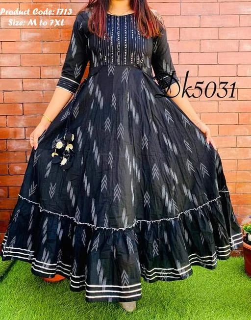 Cotton ikkat best sale long gowns