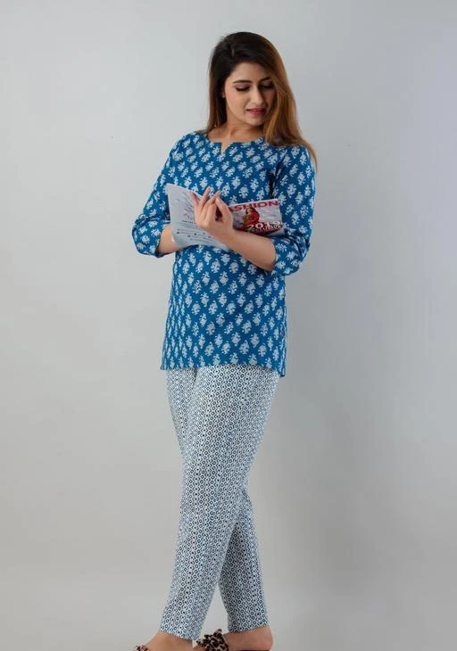 Checkout this latest Nightsuits
Product Name: *Latest Design Cotton Night Suit for Women*
Top Fabric: Cotton
Bottom Fabric: Cotton
Top Type: Regular Top
Bottom Type: Pyjamas
Sleeve Length: Three-Quarter Sleeves
Pattern: Printed
Net Quantity (N): 1
Sizes:
L (Top Bust Size: 40 in, Top Length Size: 29 in, Bottom Waist Size: 34 in, Bottom Length Size: 36 in) 
Country of Origin: India
Easy Returns Available In Case Of Any Issue


SKU: MisNgt_1
Supplier Name: Ki And Ka

Code: 594-77520552-9942

Catalog Name: Aradhya Alluring Women Nightsuits
CatalogID_21635988
M04-C10-SC1045