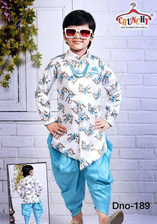 Checkout this latest Sherwanis
Product Name: *CRUNCHY KIDS SHERWANI *
Pattern: Printed
Net Quantity (N): 1
Crunchy presents this exclusive Party  kurta payjama  set. Made from Cotton  Silk, this KIDS  clothing set contents  BOYS kurta . The kurata   features mandarin collar, handcrafted  with beautiful button detailing, brooch  detail  These ethnics wear for boys are quite  comfortable to wear and skin friendly  as well. You can wear  this set with a pair  of mojdis to complete your boys party  look. It will give your rockstar fabulous  ethnic look. These kurta  set is  ideal for the special parties all celebrations , festival, wedding and occasion.  We are leading Brand in kids wear with mens wear  wide range of kids clothing which includes  kids ethnic wear, accessories and a lots  more.?
Sizes: 
12-18 Months, 18-24 Months, 2-3 Years, 3-4 Years, 4-5 Years, 5-6 Years, 6-7 Years, 8-9 Years, 9-10 Years
Country of Origin: India
Easy Returns Available In Case Of Any Issue


SKU: IN-981_SKY BLUE
Supplier Name: crunchy

Code: 757-78062961-9941

Catalog Name: Cute Stylish Kids Boys Sherwanis
CatalogID_21824388
M10-C32-SC1172
