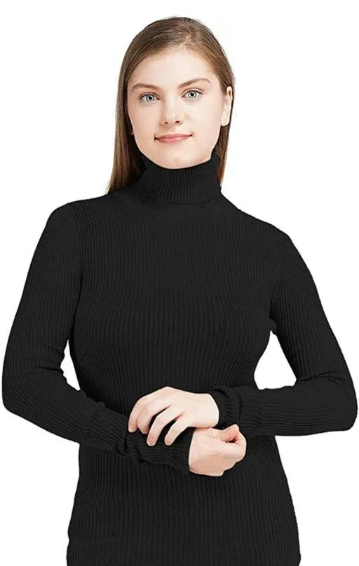 Checkout this latest Tops & Tunics
Product Name: *Women's Casual Slim Fit Basic Tops & Tunics Cotton Woolen Knitted Thermal Turtle Neck Pullover Highneck Sweaters style*
Fabric: Cotton Blend
Sleeve Length: Long Sleeves
Pattern: Solid
Net Quantity (N): 1
Sizes:
M, L
High Quality Fabric: 95% Cotton, 5% Spandex. Lightweight & breathable, cotton blend fabric provides a soft and comfortable wearing experience. Stylish Design: Women's premium turtleneck long sleeve t-shirts, it is also a thermal sweater. Slim fit, solid color, basic designed, classic casual, pullover closure type, fashion and comfortable. Occasion: Various colors, lightweight and modern basic designed pullover sweater for cold weather, basic tops suitable for casual daily wear. Garment Care: Washing max 40°C, normal process, don't tumble dry, don't bleach. Hand-washed or machine-washed and hung up to air dry.
Country of Origin: India
Easy Returns Available In Case Of Any Issue


SKU: Womens high neck T Shirt BLACK
Supplier Name: RADHA KRISHNA

Code: 083-78182328-999

Catalog Name: Fancy Designer Women Tops & Tunics
CatalogID_21863818
M04-C07-SC1020
