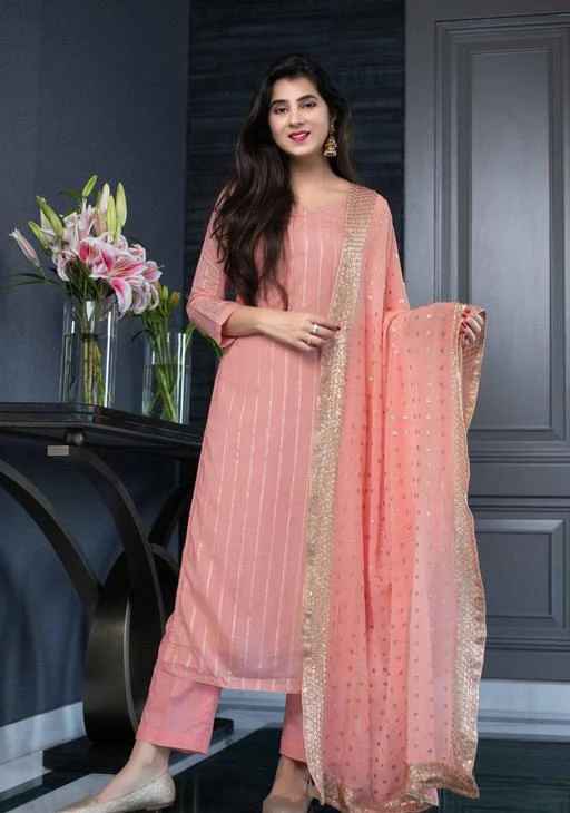 Checkout this latest Semi-Stitched Suits
Product Name: *Abhisarika Sensational Semi-Stitched Suits*
Top Fabric: Georgette
Lining Fabric: Crepe
Bottom Fabric: Georgette
Dupatta Fabric: Georgette
Pattern: Embroidered
Net Quantity (N): Single
Product Details  * Top Fabric: - fox  georgette with embrodairy work * Top Size: - 2.20 Mtr with Sleeve  * Top length: - Max up to 42
