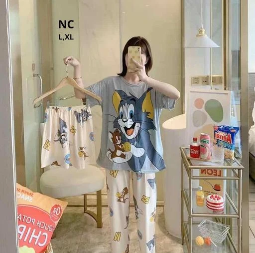 Half Sleeves Cartoon Printed Imported Night Suit