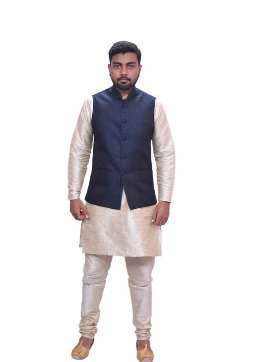 Navy blue sale kurta with waistcoat