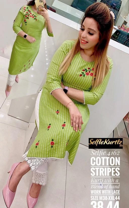 Checkout this latest Kurta Sets
Product Name: *Women Rayon Floral Embroidered Striped Green Kurta Pant Set*
Kurta Fabric: Rayon
Bottomwear Fabric: Cotton Blend
Fabric: Cotton Blend
Sleeve Length: Three-Quarter Sleeves
Set Type: Kurta With Bottomwear
Bottom Type: Pants
Pattern: Striped
Net Quantity (N): Single
Sizes:
M (Bust Size: 38 in) 
L (Bust Size: 40 in) 
XL (Bust Size: 42 in) 
XXL (Bust Size: 44 in) 
Women Rayon Floral Embroidered Striped Green Kurta White Pant Set
Country of Origin: India
Easy Returns Available In Case Of Any Issue


SKU: tab0f3H2
Supplier Name: BHARTI UNIQUE FASHION

Code: 393-80984512-9921

Catalog Name: Kashvi Attractive Women Kurta Sets
CatalogID_22815619
M03-C04-SC1003